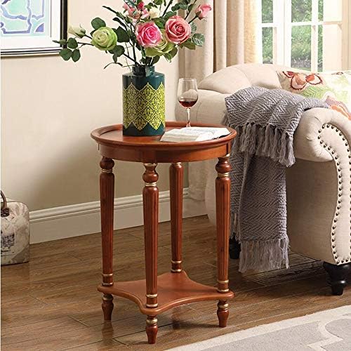 Telephone Table, End Table European Sofa Side Table,Solid Wood Coffee Table,Round Small Telephone Table for Home -515171cm(Color:Light Brown,Size:20.1720.1727.95in)