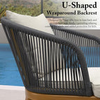 PURPLE LEAF 4 Pieces Bar Height Stools Patio Modern Aluminum Wicker High Back Arms Bar Chairs with Removable Cushions and Pillows for Garden Pool Outdoor Barstools, Teak