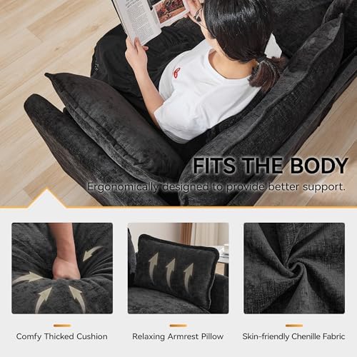 111'' Sectional Cloud Deep Seat Couch, Modern Comfy Chenille L Shaped Sectional Sofa for Living Room Set, Upholstered Modular 4-Seats Sofa Couch with 1 Movable Ottoman, Dark Grey
