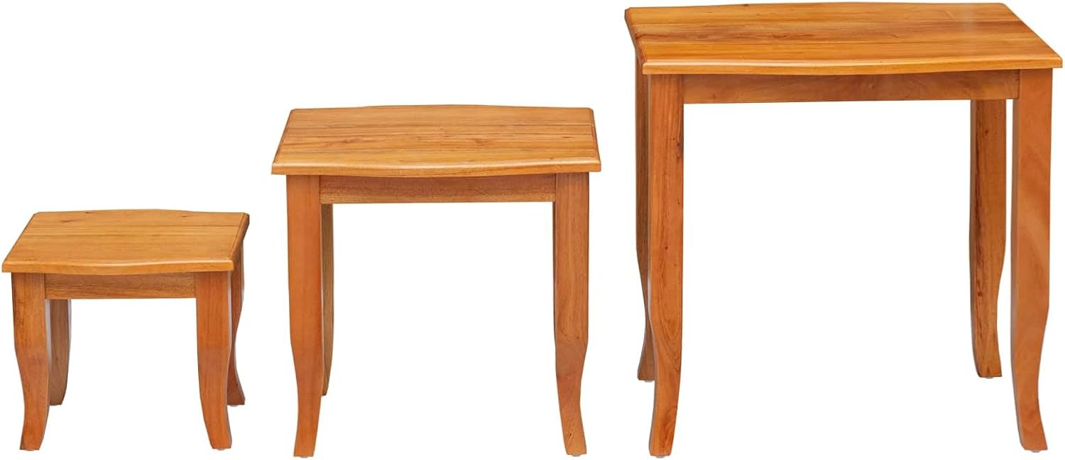 Nesting Side Tables 3 pcs Natural 23.62 x 17.72 x 23.82 in | Solid Mahogany Wood, Space Saving Stackable Design, Rustic Living Room Accent, Easy Maintenance