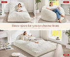 Hobestluk Bean Bag Chair Convertible 3 in 1 Beanbag Washable Giant Adult | Large,Memory Foam Filling,Plush Lounge,Bean Bag Bed ,Removable Cover,Living Room Bedroom Dorm,Sleeping ,Full,White