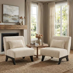 Armless Accent Chairs Set of 2 Upholstered Living Room Side Chairs | Comfy Small Accent Lounge Chair with Pillow Accent Chair for Living Room Bedroom Farmhouse Reading Beige 2PCS