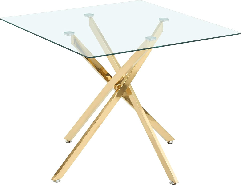 Square Glass Dining Table,Glass Dining Room Table with Metal Legs, Modern Glass Kitchen Table for Home, Kitchen, Dining Room