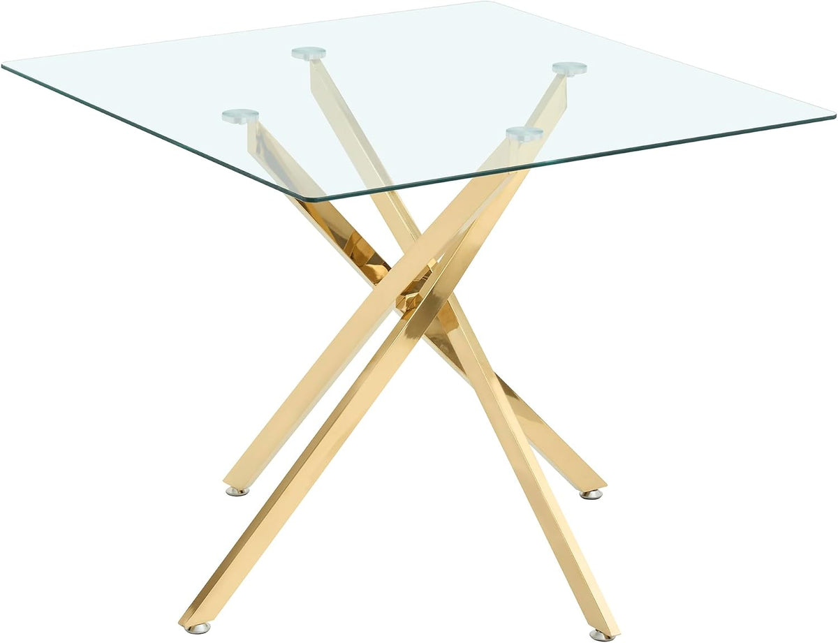 Square Glass Dining Table,Glass Dining Room Table with Metal Legs, Modern Glass Kitchen Table for Home, Kitchen, Dining Room