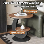 Round Sofa Side Table with 2 Storage Shelves, Vintage Wooden End Tables, Small Bedside Nightstand, Drink Table, Accent Tables for Living Room, Bedroom, Apartment, Small Spaces(Beige,15.7''x23.6'')