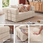 Futon Sofa Bed Modular Loveseat Sleeper Folding Pull Out Couch with Pillows, No Assembly Required Couch for Living Room Bedroom Guest Room (Beige, 53.15" Loveseat Sofa)
