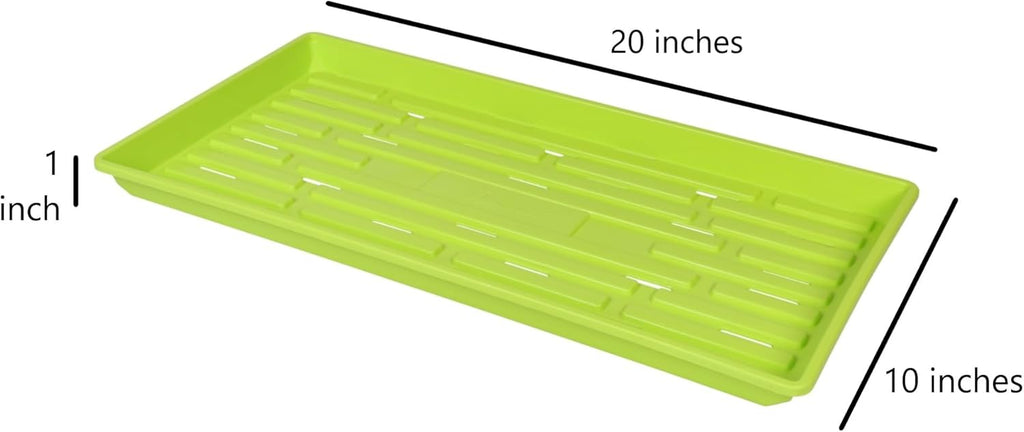 SUNPACK 10" x 20" Heavy Duty Shallow Plastic Seed Starting Tray, Lime Green, 1" (Pack of 30) - Lined with Drainage Holes for Excess Water and Aeration, Ideal for Greenhouses or Indoor Gardening