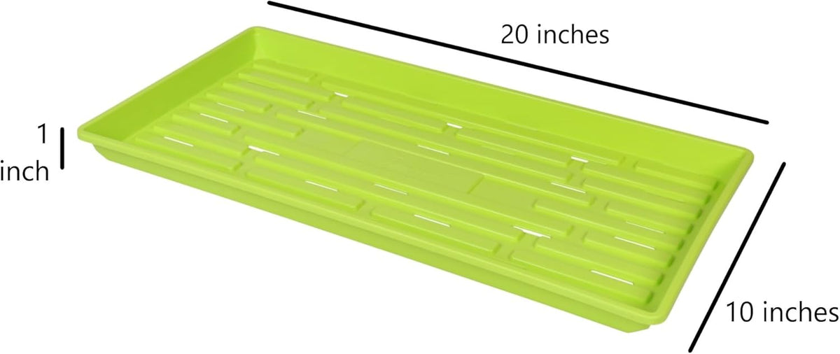 SUNPACK 10" x 20" Heavy Duty Shallow Plastic Seed Starting Tray, Lime Green, 1" (Pack of 30) - Lined with Drainage Holes for Excess Water and Aeration, Ideal for Greenhouses or Indoor Gardening