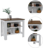 Tuhome Furniture Cala Modern Engineered Wood Kitchen Islands with Large Table Top & 3 Storage Shelves, Easy Assembly, in White/Walnut Finish