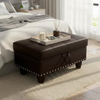 Simple Deluxe Ottoman with Storage Bench Chair, 28.5" L x 19.5" W x 17.5" H Foot Rest Stools with Synthetic Leather,Ottoman Storage Chest Box with Padded Seat for Bedroom, Living Room, Entryway,Brown