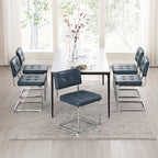 Zesthouse Faux Leather Dining Chairs Set of 6, Industrial Metal Chairs with Stainless Chrome Legs, Mid Century Modern Cesca Chair for Kitchen & Dining Living Room, Upholstered Armless Chair, Blue