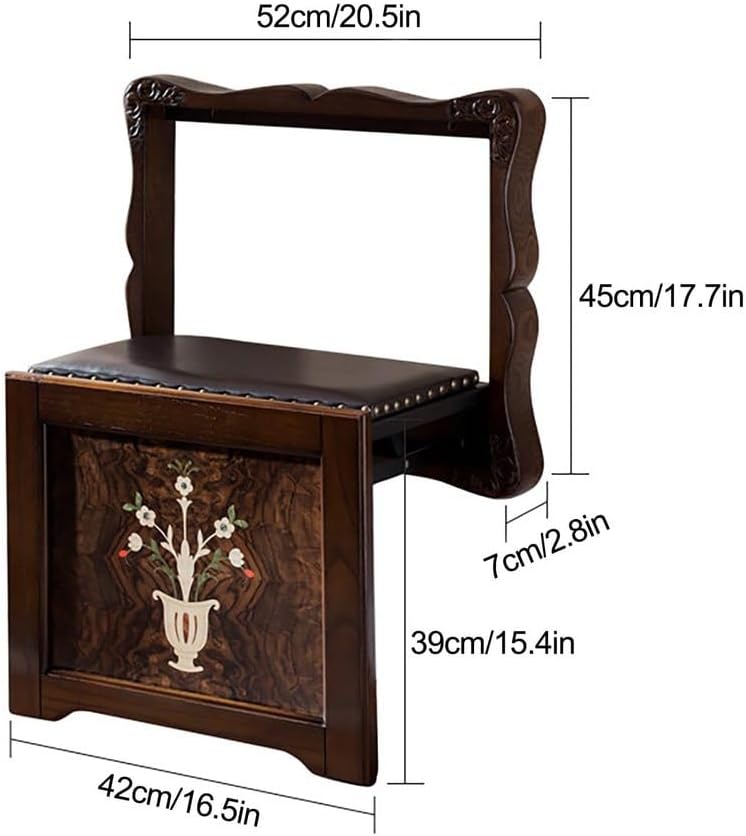 Wall Mounted Shoe Changing Stool Made of Solid Wood Wall Seat Folding, Space Saving Invisible Shoe-Changing Stool, for Entrance Bathroom Bedroom,B