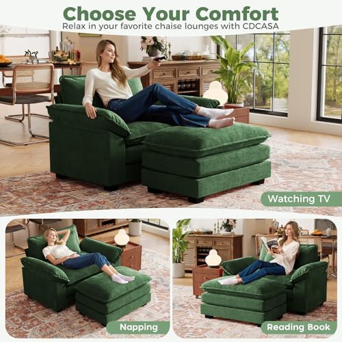 CDCASA 154" Modular Sectional Sofa, Comfy U-Shaped Cloud Couch with 2 Movable Ottomans, Oversized 6-Seater Chenille Deep Seat Sofa Couch for Living Room, DIY Combination, Green