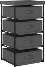 4-Tier Grey Steel Storage Rack w/Fabric Baskets 15"x17.7"x31.5" for Living/Bed/Bath Pantry