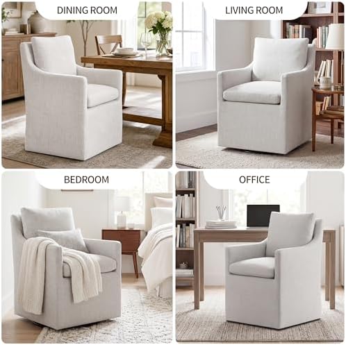 DUHOME Upholstered Dining Chair,Linen Accent Chair for Living Room,Single Sofa with 4 Casters,Upholstered Armchair for Bedroom Reading Waiting Kitchen Dining Room