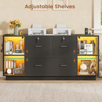 SEDETA 55" File Cabinet with Lock, Large 3 Drawers Filing Cabinets for Home Office, Lockable Printer Stand with Storage, Power Strip, LED Light & Pegboard, Black