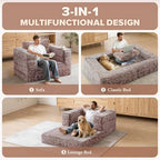 HABUTWAY Convertible Sofa Bed, 3-in-1 Futon Sofa Bed with Pillow, Foldable Pull Out Floor Sofa Bed with Removable Cover, Plush Couch for Living Room/Bedroom/Dorm