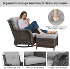 Belord Wicker Outdoor Furniture Patio Furniture Set - 6 Piece Patio Conversation Set with Swivel Rocker Chairs, Rattan Sofa, Ottomans and Coffee Table, Gray Cushion