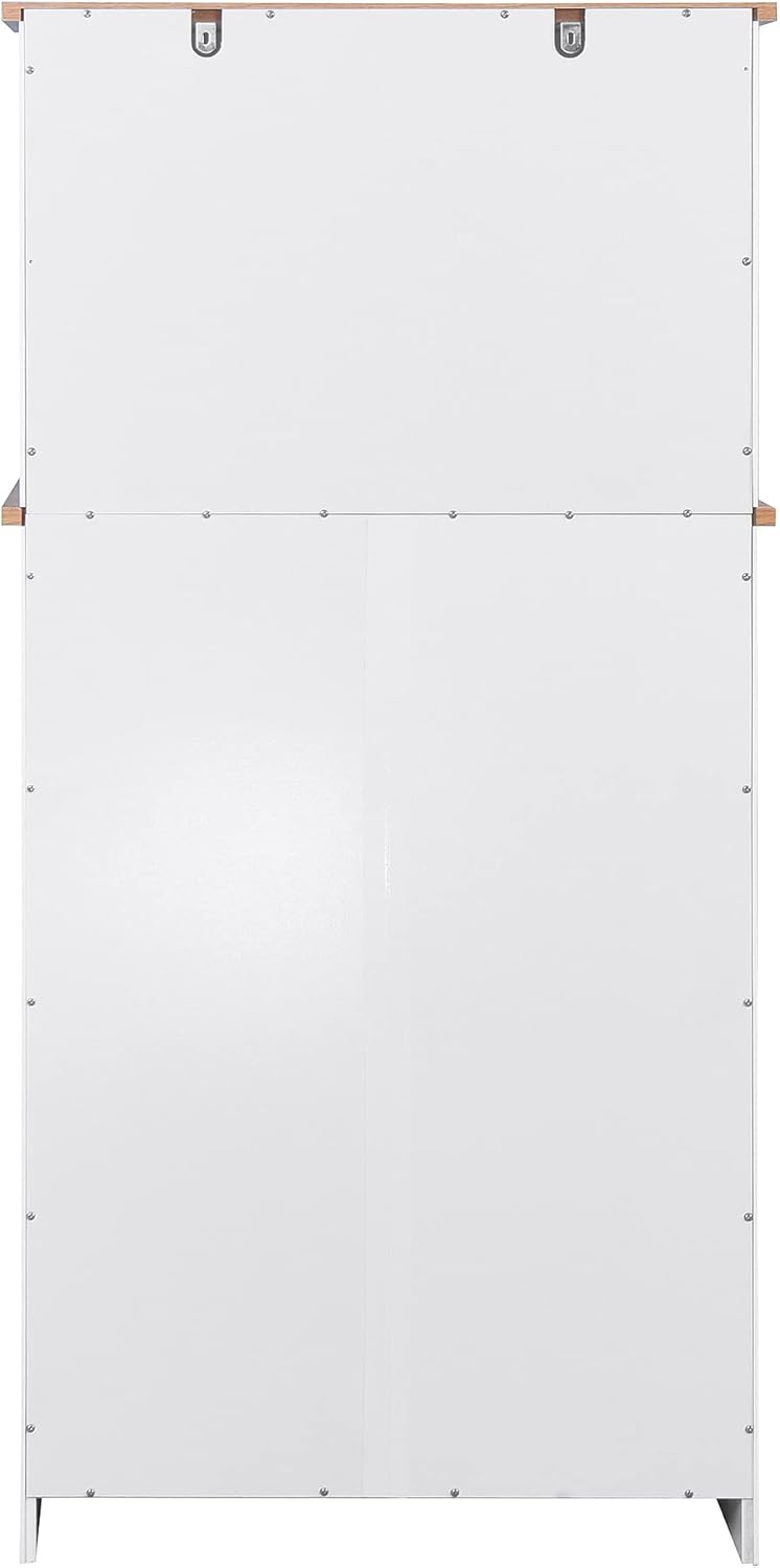 Kitchen Pantry Storage Cabinet Bar Cabinet Cupboard with Storage Drawers and Adjustable Shelf, Microwave Cabinet with Open Space for Kitchen Dining Room Living Room, White