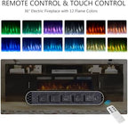 70" Fireplace TV Stand with Power Outlet, Entertainment Center with 36" Fireplace for TVs Up to 80", Modern TV Console for Living Room with High Gloss Storage Cabinet & LED Lights, Black-Black