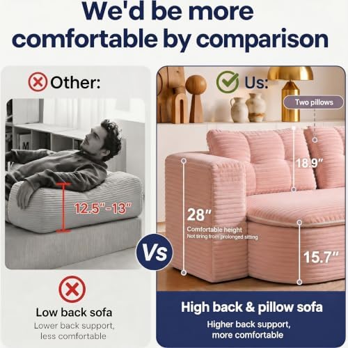78.7" Futon Sofa Bed, Memory Foam Convertible Couch, Pink | Sophisticated comfort with premium corduroy, one-flip conversion, built-in blanket, and ergonomic support