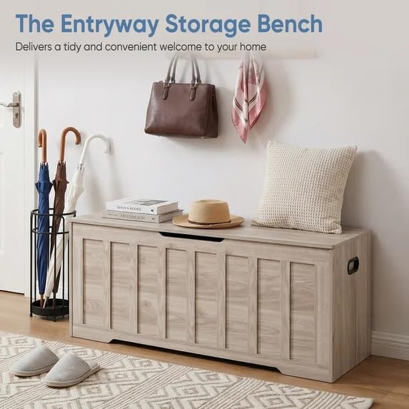47.2" Storage Chest Extra Large,Storage Trunk with 2 Safety Hinges,Wooden Storage Bench,Shoe Bench,47.2x15.7x19.1 Inch,Easy Assembly,Storage Bench for Bedroom,Living Room,entryway(Wood Gray).