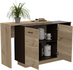 2-Shelf 1-Drawer Kitchen Island Wenge and Light Oak | Includes 5 shelves and 2 doors for storage and display