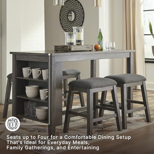 Signature Design by Ashley Caitbrook Counter Height Dining Table, Gray | Built-in side storage shelves, Veneers, wood and engineered wood construction, Kitchen island with seating