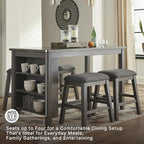 Signature Design by Ashley Caitbrook Counter Height Dining Table, Gray | Built-in side storage shelves, Veneers, wood and engineered wood construction, Kitchen island with seating