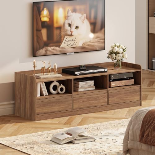 FATORRI Coffee Table and TV Stand Bundle for Living Room, Walnut TV Console Entertainment Center with Storage Shelf, Fluted Rectangular Center Table Set, 2-Piece Furniture Set