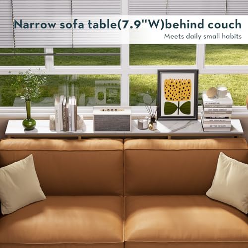 WOHOMO 63 in Entryway Table Modern Sofa Table with Shelves White Gold | 12 Inch Narrow Console Table for Living Room, 63" Hallway Table for Corridor, with 3-Tier Storage