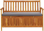 Patio Storage Bench with Cushion, 47.2 Inch Solid Acacia Wood Outdoor Garden Seating with Hidden Compartment, Gray
