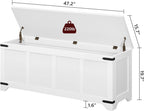 MAHANCRIS 47.2" Storage Chest Extra Large, Wooden Storage Bench with 2 Safety Hinges, Entryway Shoe Bench, 47.2x15.7x19.7 Inch, Easy Assembly, Storage Trunk for Living Room, Bedroom, White SCBW4901