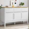 White Solid Pine Wood Sideboard with Drawers and Doors, Modern Engineered Wood Medium Storage Cabinet for Dining Room Living Room Hallway, Spacious Design and Durable