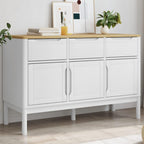 White Solid Pine Wood Sideboard with Drawers and Doors, Modern Engineered Wood Medium Storage Cabinet for Dining Room Living Room Hallway, Spacious Design and Durable