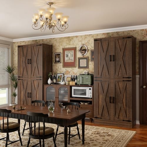 Unikito 71" Tall Kitchen Pantry Cabinet with Adjustable Shelve and Drawer | Large Wooden Farmhouse Storage Cupboard, Barn Door, Sturdy and Deep, Versatile for Dining Room, Living Room, Utility Room