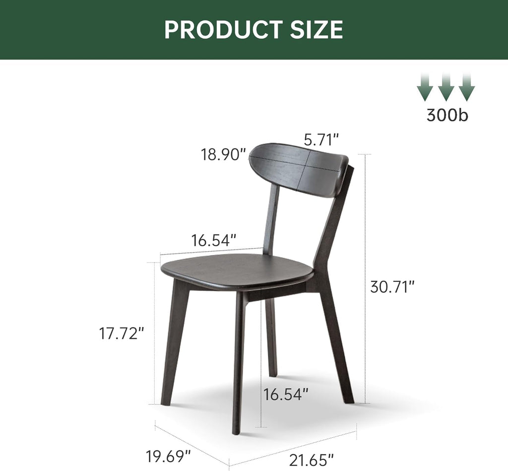 Dining Chairs, Kitchen Chairs, 100% Oak Solid Wood Modern Chair with Curved Backrest Kitchen & Dining Room Chairs Modern Chair for Living Room (Black, 6 Pack)