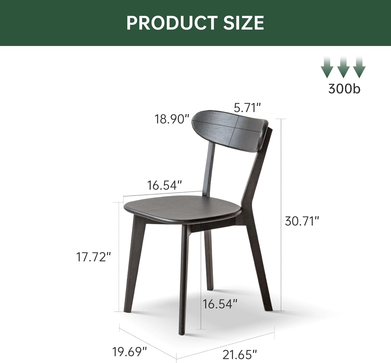 Dining Chairs, Kitchen Chairs, 100% Oak Solid Wood Modern Chair with Curved Backrest Kitchen & Dining Room Chairs Modern Chair for Living Room (Black, 6 Pack)