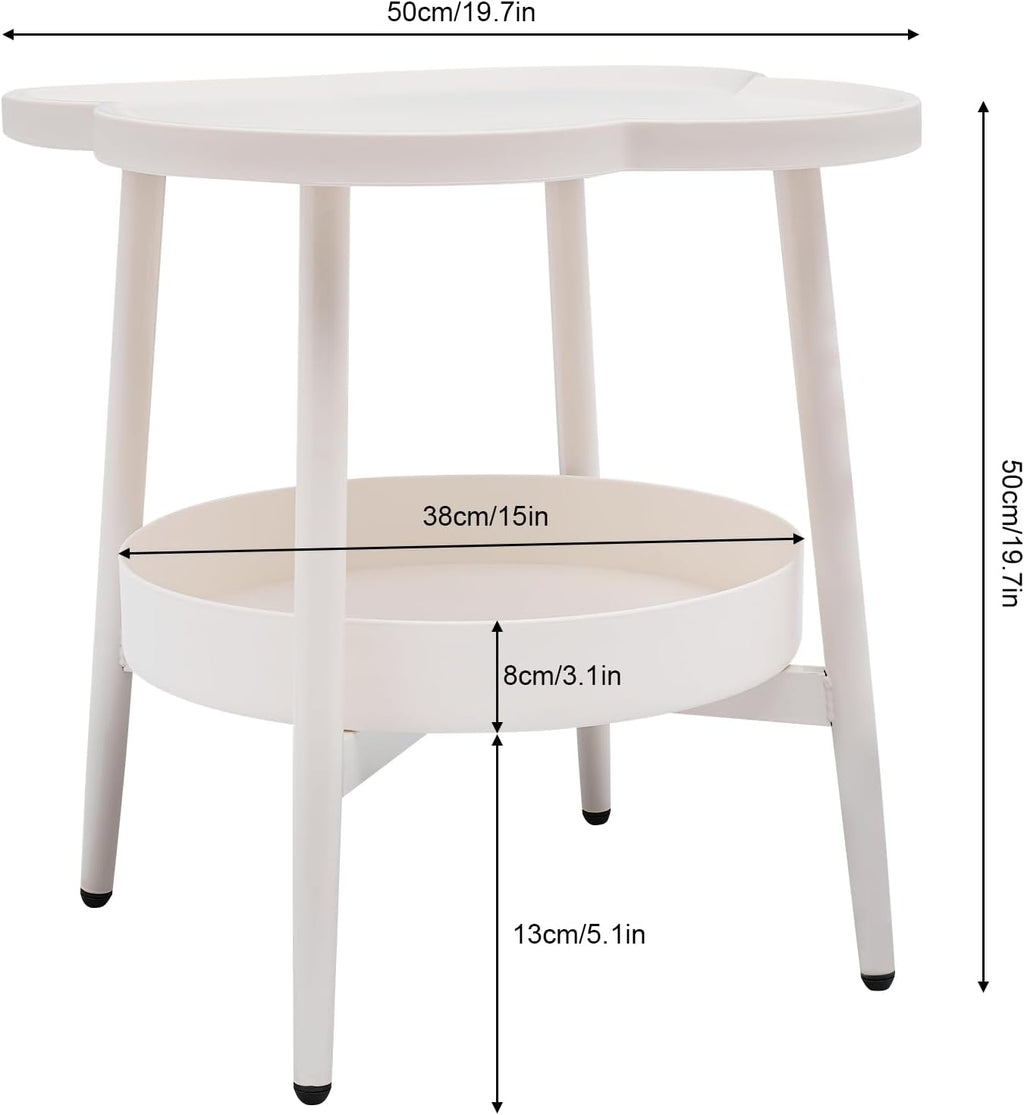 End Table Sofa & Console Flower Shape Snack Side Table with Stand Modern Decorative Side Coffee Table with Load-Bearing 110lbs for Home Bedroom Living Room Kitchen (White)