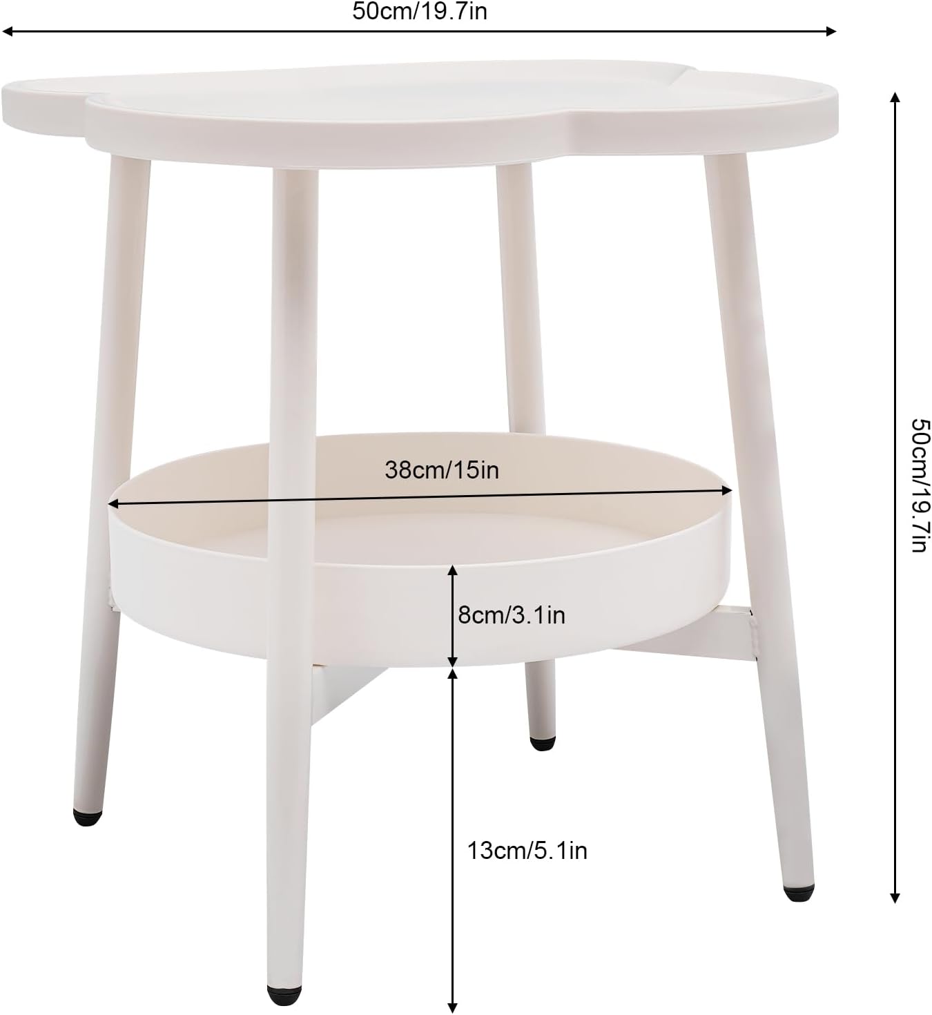End Table Sofa & Console Flower Shape Snack Side Table with Stand Modern Decorative Side Coffee Table with Load-Bearing 110lbs for Home Bedroom Living Room Kitchen (White)