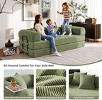79" Convertible Sofa Bed, Sleeper Futon Couch for Living Room | 5-in-1 Sleeper Sofa, Pull Out Couches with Soft Corduroy, No Assembly Required, Apartment Friendly, Light Green
