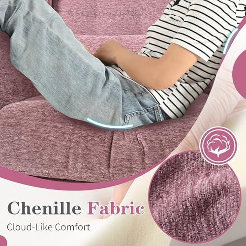 Modern Accent Chair, Upholstered Armchair with Pillow, Fabric Single Sofa Chair with Lounge Seat Solid Wood Legs Accent Chair for Living Room Bedroom Small Spaces (Purple)