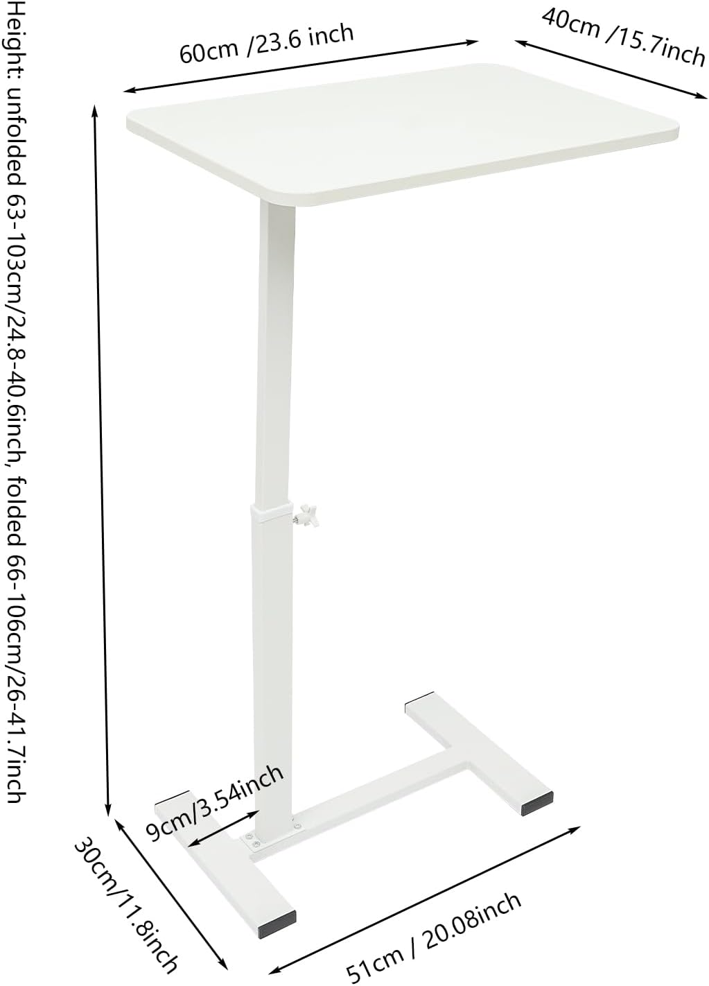 Modern Overbed Table, C-Shape Bedside Standing Desk Laptop Table Sofa Chair Side Table Adjustable Height Tray Table for Home Office