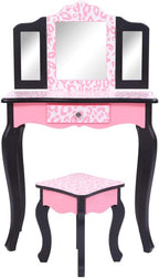 Bonnlo Kids Vanity Set, Modern Princess Vanity Table with Stool, Tri-Folding Mirror Desk for Girls Makeup Dressing Table with Drawer