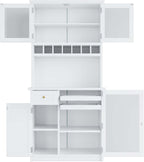 35” Wide Kitchen Hutch with Countertop, Farmhouse Pantry Cabinet with Microwave Shelf | Glass Doors | Wine Rack | Bottle Trays | Drawer, Wooden Structure (White)