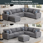 Legend Vansen Oversized Modular Sectional Sofa,U/L‑Shaped Reversible Couch with Ottoman,Deep Seat Plush Polyester Sofa for Living Room,7‑Seater,Dark Grey