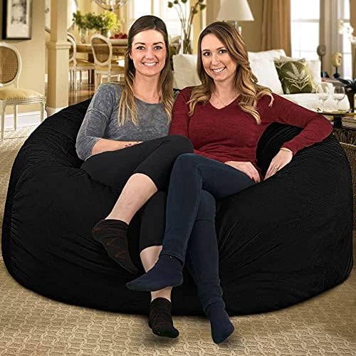 ULTIMATE SACK | 5 Ft Bean Bag Chair Replacement Cover Only | Black Fur | Removable Washable Cover only