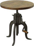 Carolina Chair & Table Adjustable Hand Crank 18" Wooden Top Rustic Side Table - Cast Iron Base Round Accent Table for Farmhouse, Living Room, or Bedroom (Harvest Oak/Industrial)
