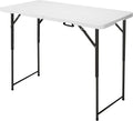 4ft Folding Table, Portable Fold-in-Half Adjustable Height Utility Table for Indoor/Outdoor Use, Durable HDPE & Steel, Stable & Lightweight, Multi-Purpose, White