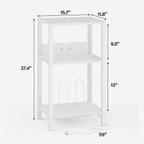TUTOTAK Record Player Stand with Storage Up to 100 Albums | Record Storage Table, 3 Tier End Table with Charging Station, Side Table for Living Room, Bedroom, White TB01BW076
